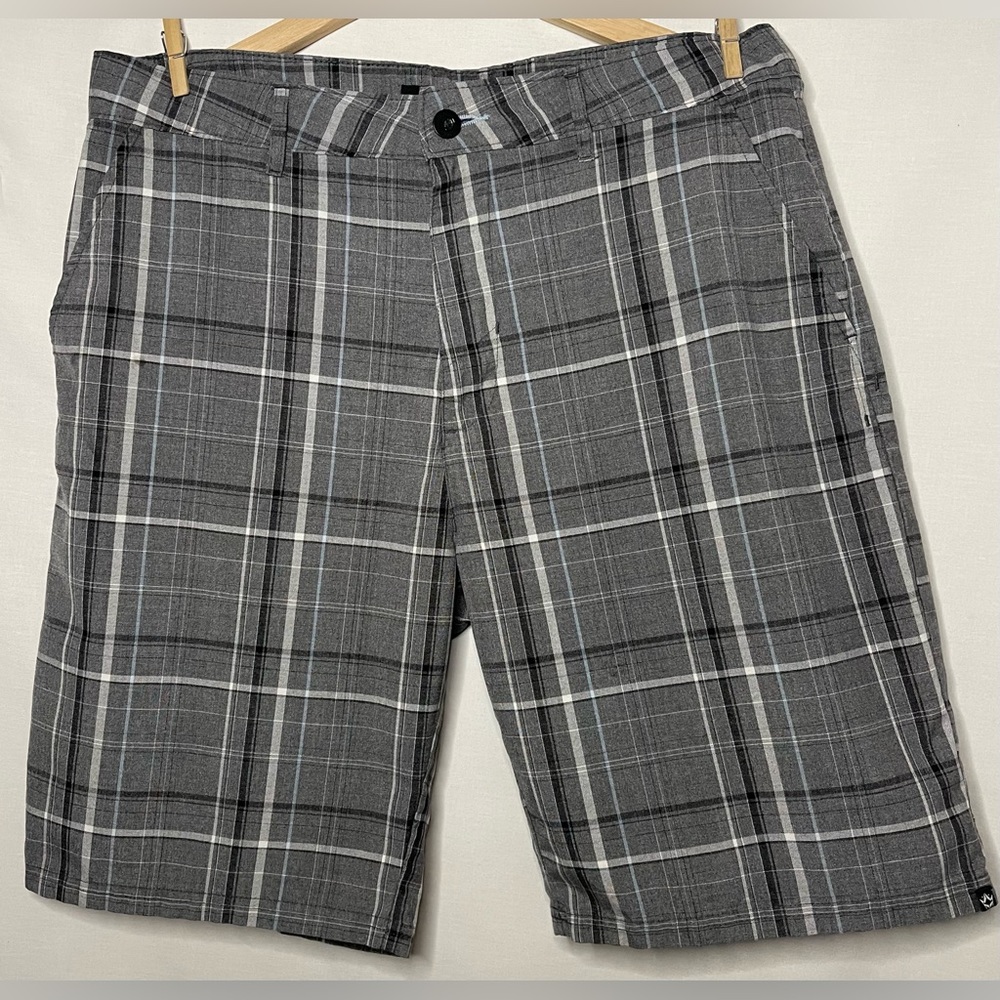 Rusty Flat Front Grey Black & Light Blue Plaid  Shorts